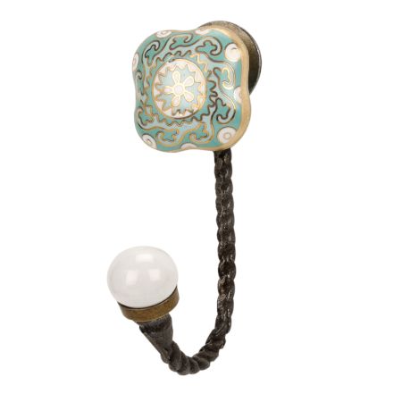 Square Ceramic Sage Green Ceramic Metal Hook Antique Fitting